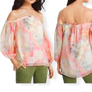 White House Black Market Blouse Watercolor Cold Shoulder Top Small NWOT